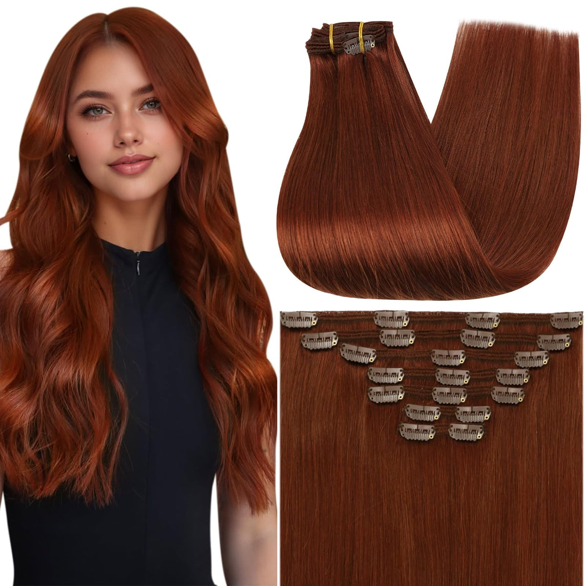 Full Shine Clip in Extensions Copper Mahogany front view