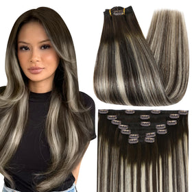 Full Shine Clip in Extensions Dark Brown Ombre front view