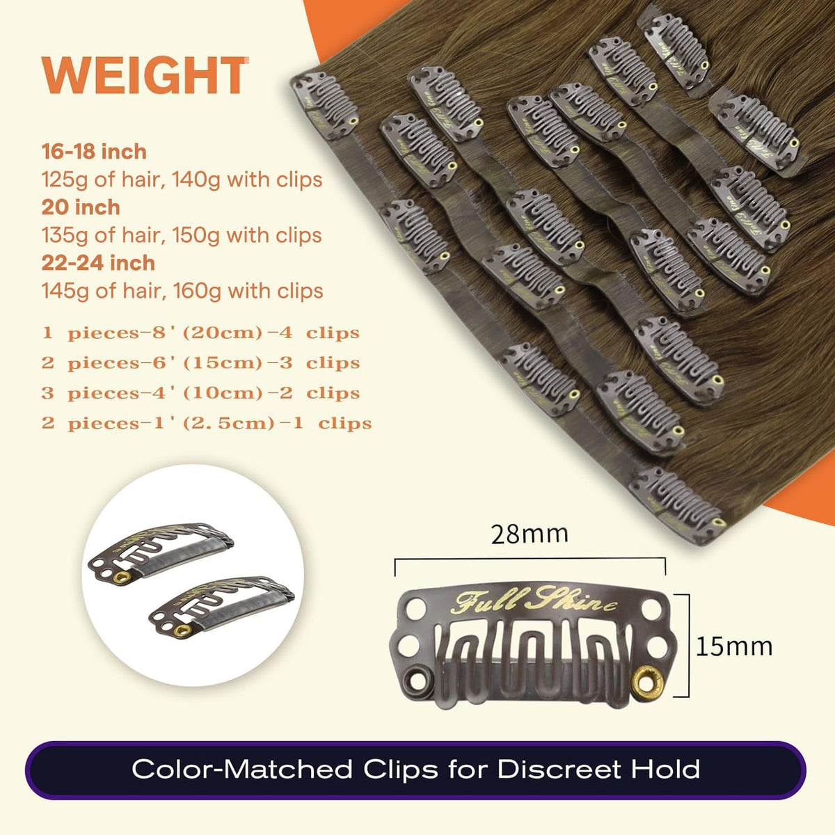 Full Shine Clip-in Extensions displayed in packaging