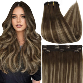 Full Shine Clip in Extensions front view with lace wefts