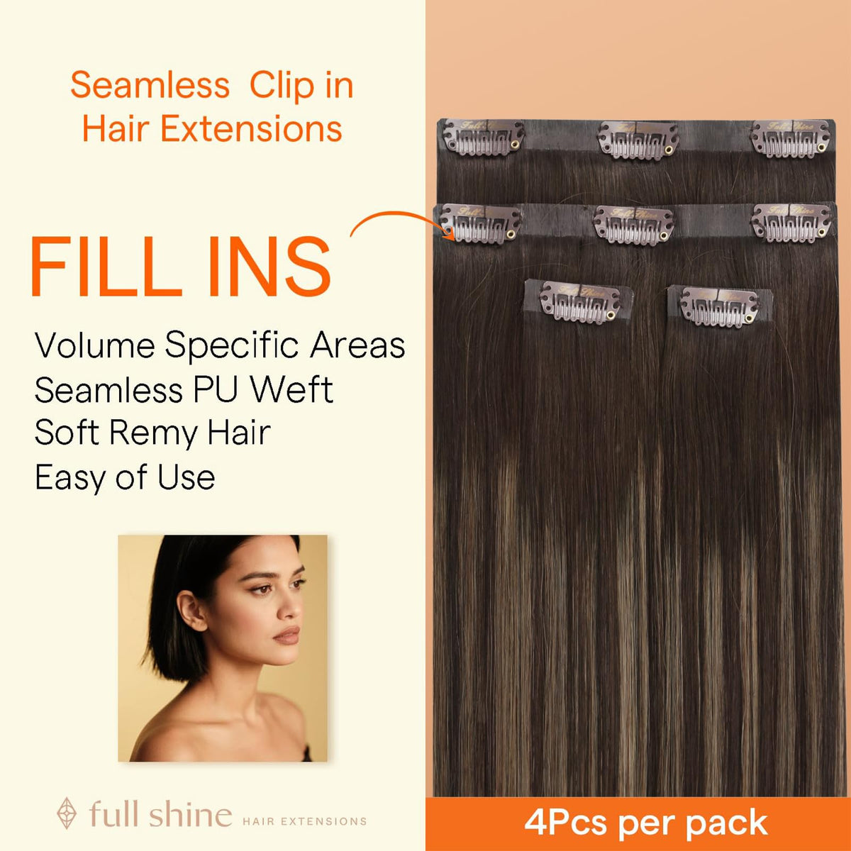 Full Shine clip-in extensions in packaging