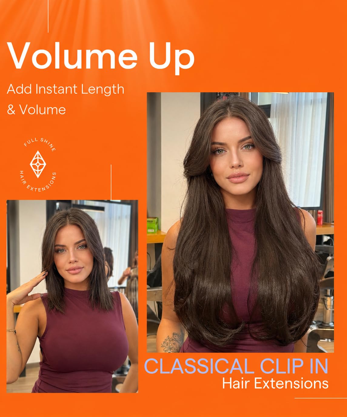Full Shine Clip in Extensions Mocha Ash Brown in natural light