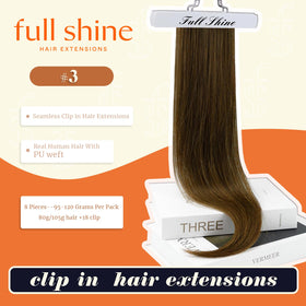 Full Shine clip-in extensions packaging and contents