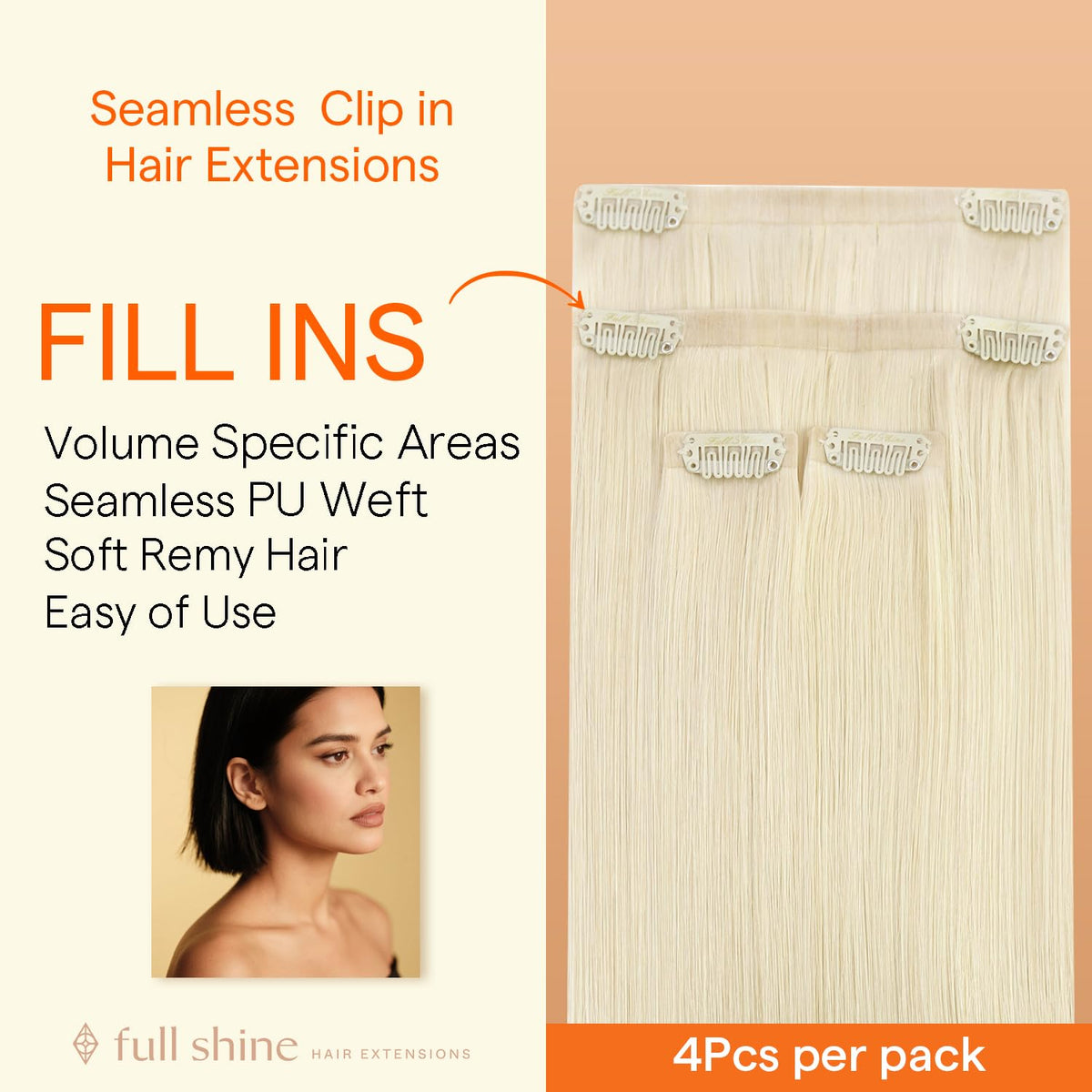 Full Shine Clip in Extensions showing PU weft