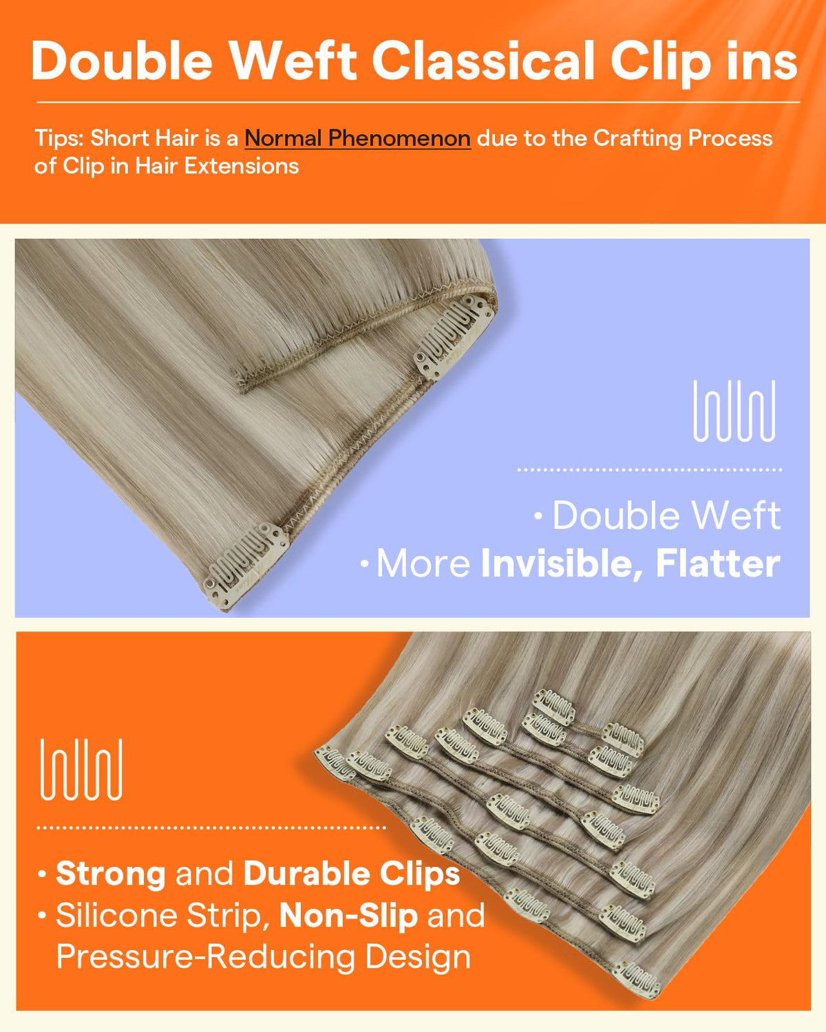 Full Shine Clip in Extensions showing silicone-backed clips