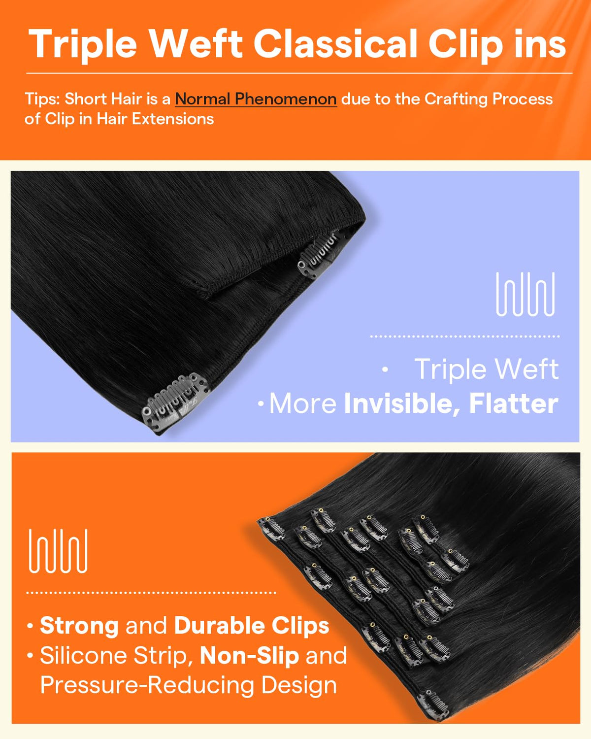 Full Shine clip-in extensions showing smooth texture