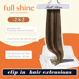 Full Shine Clip-In Extensions showing the natural balayage highlights