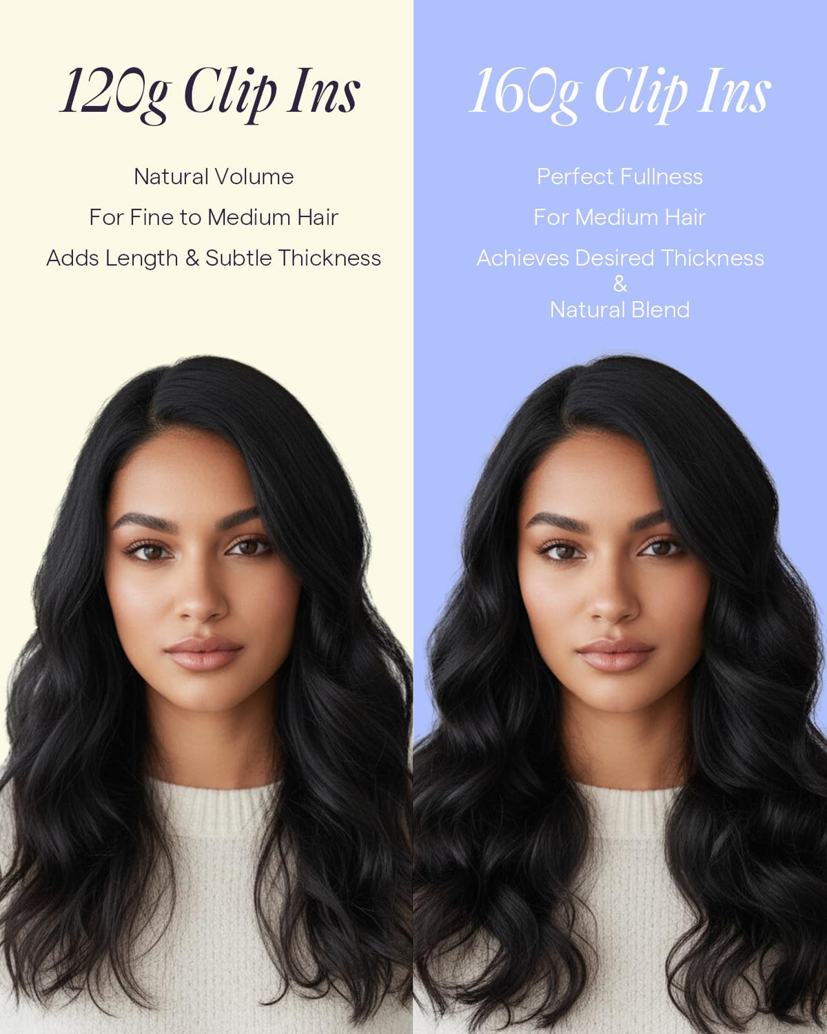 Full Shine clip-in extensions styled with curling iron