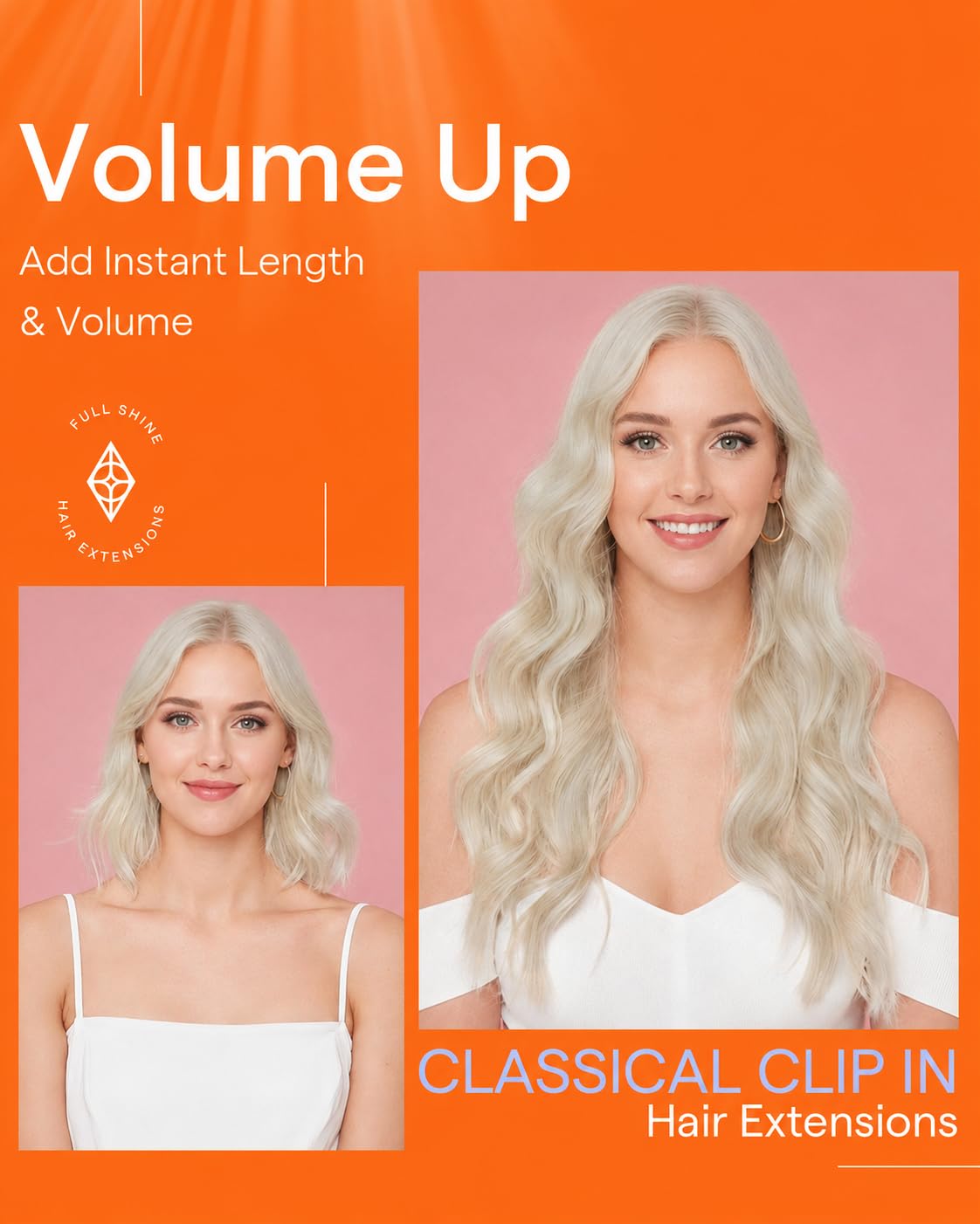 Full Shine Clip in Extensions White Blonde back view