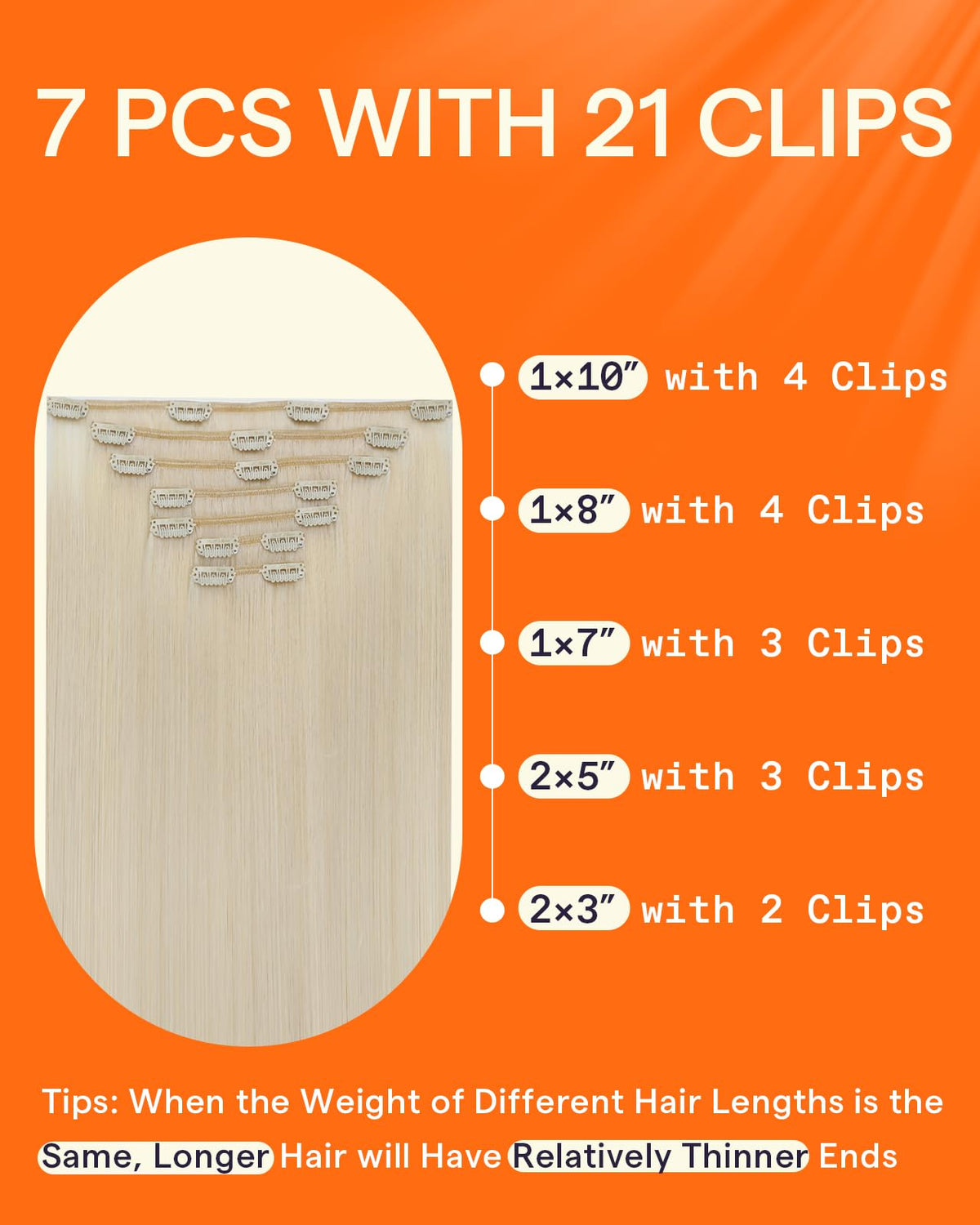 Full Shine Clip in Extensions White Blonde set displayed