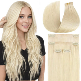 Full Shine Clip in Hair Extensions 1000 Platinum Blonde front view
