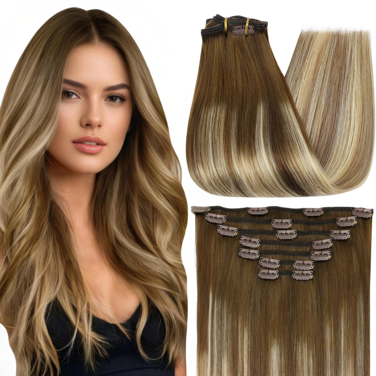 Full Shine Clip in Hair Extensions 175g front view