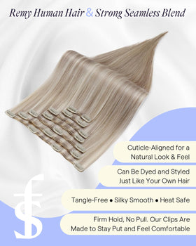 Full Shine Clip in Hair Extensions 18 Inch displayed in packaging
