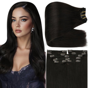 Full Shine Clip-In Hair Extensions 18 Inch Jet Black front view