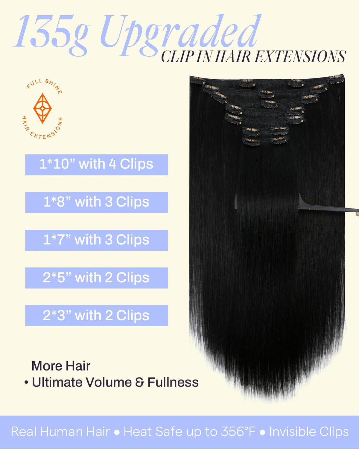 Full Shine Clip-In Hair Extensions 18 Inch Jet Black packaging