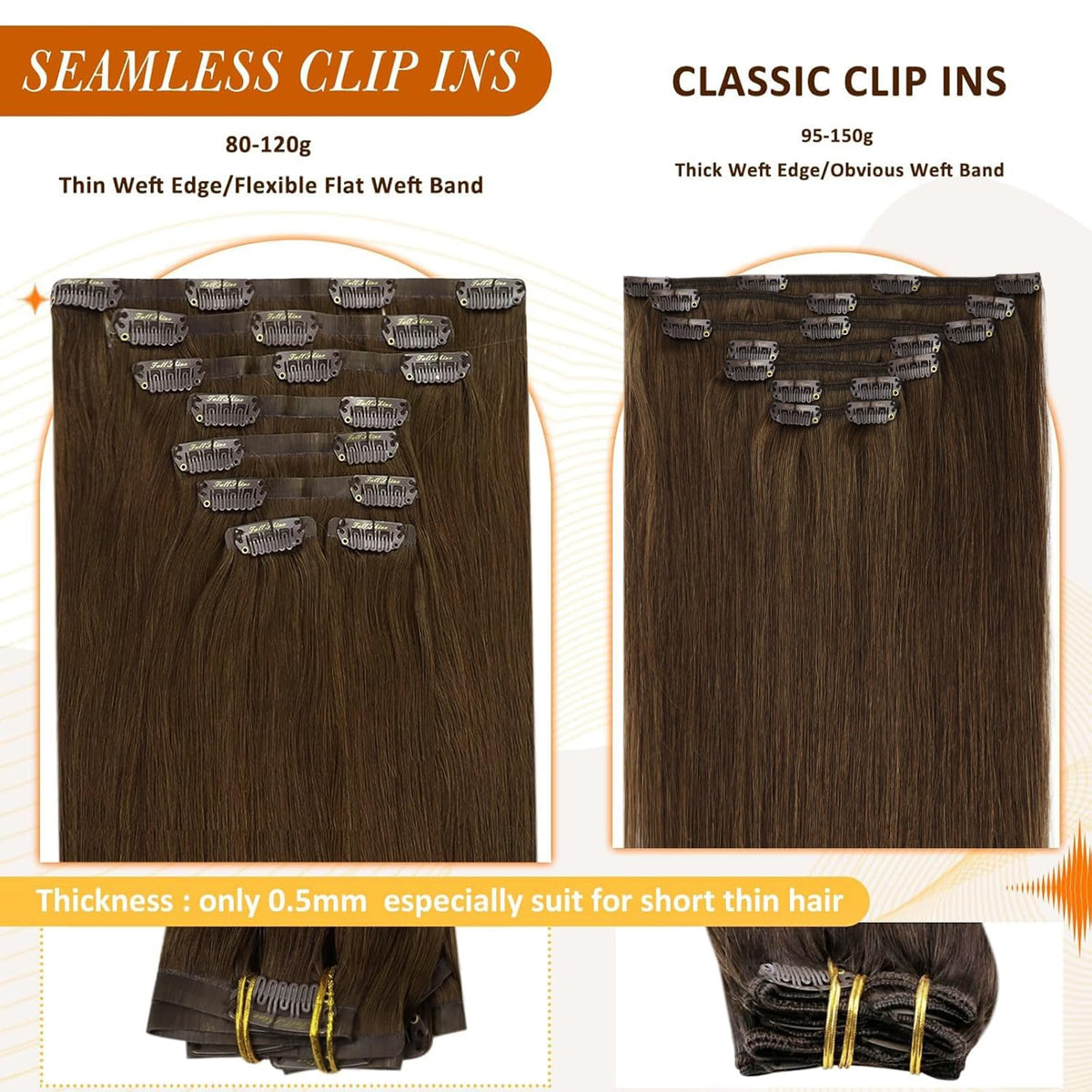 Full Shine Clip in Hair Extensions 18 Inch Medium Brown packaging