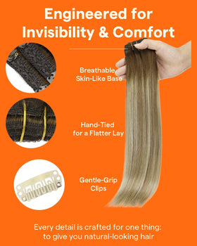 Full Shine Clip in Hair Extensions 20 Inch Balayage displayed with colour options