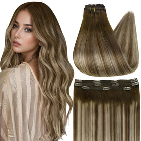 Full Shine Clip in Hair Extensions 20 Inch Balayage front view