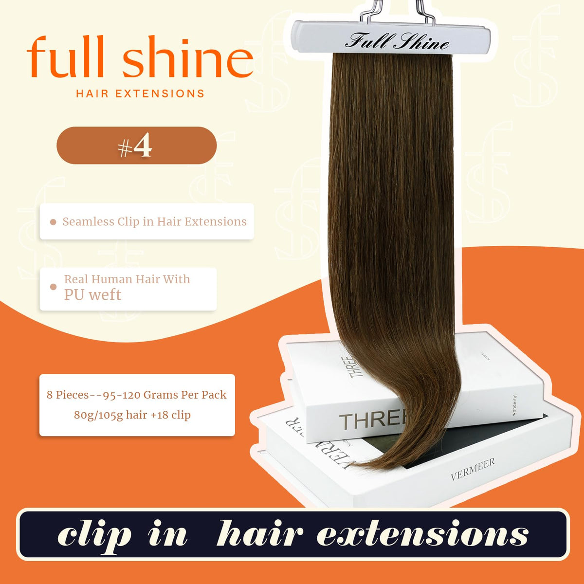 Full Shine Clip in Hair Extensions 20 Inch packaging