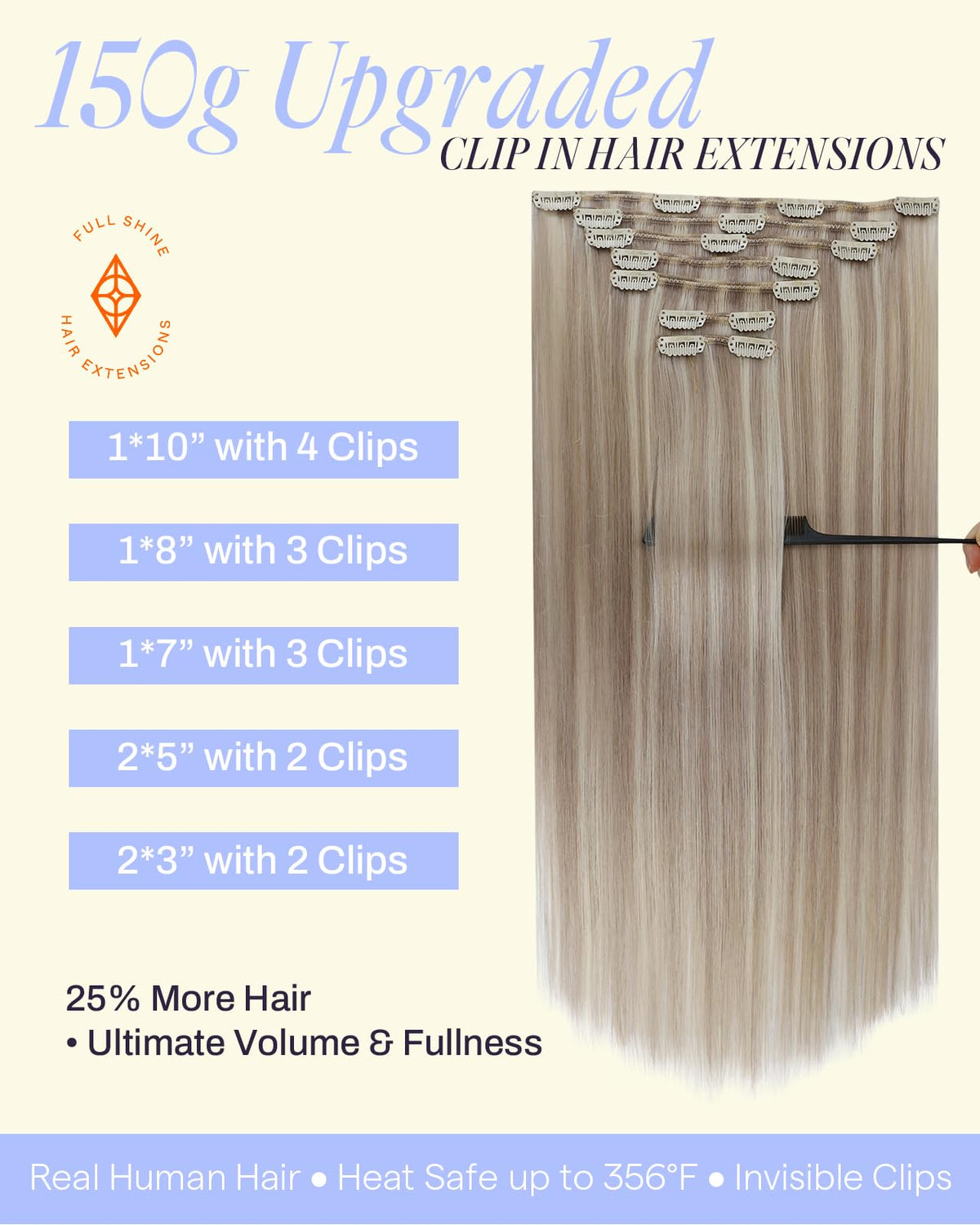 Full Shine Clip in Hair Extensions 22 Inch back view