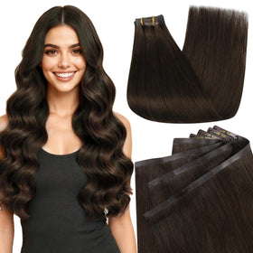 Full Shine Clip in Hair Extensions 22 Inch Dark Brown front view