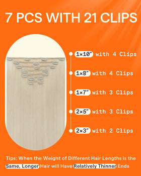 Full Shine Clip in Hair Extensions 22 Inch White Blonde close-up of clips