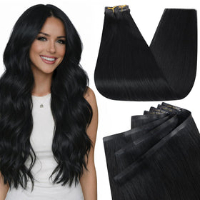 Full Shine Clip in Hair Extensions 24 Inch Jet Black front view