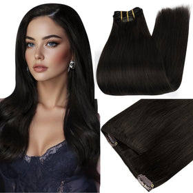 Full Shine Clip-In Hair Extensions 26 Inch Natural Black front view