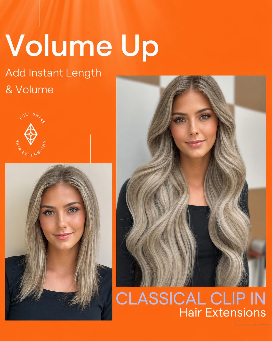 Full Shine Clip in Hair Extensions 7 inch weft