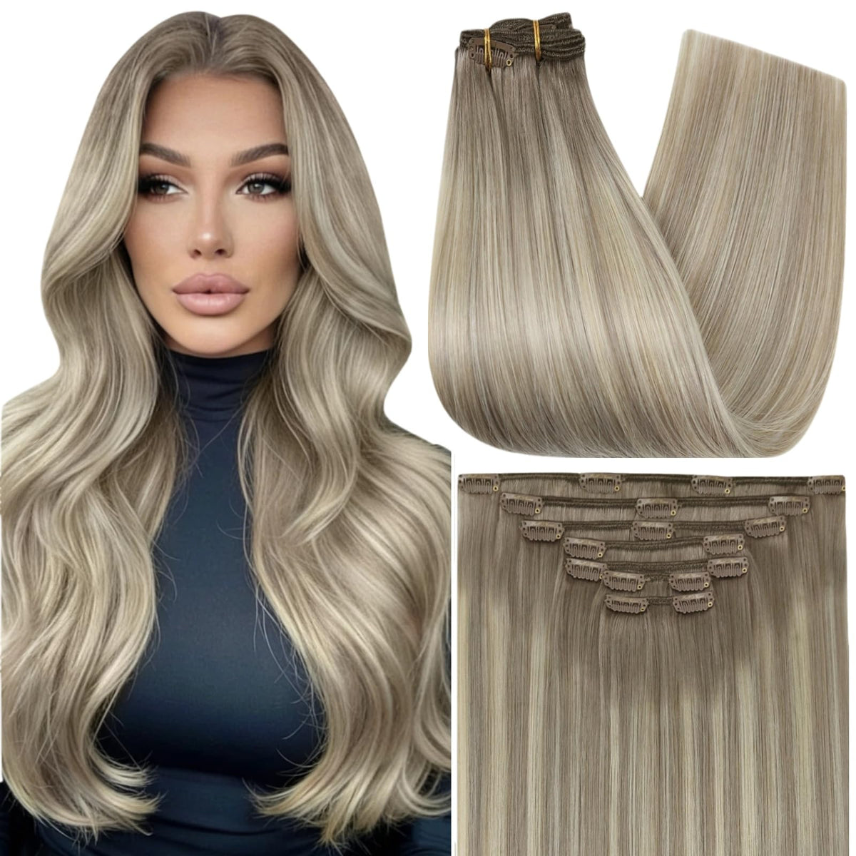 Full Shine Clip in Hair Extensions 7 Piece Set front view