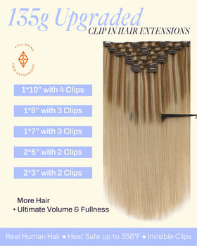 Full Shine Clip in Hair Extensions 7 pieces set with various lengths