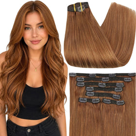 Full Shine Clip in Hair Extensions Auburn 130g front view