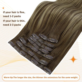 Full Shine Clip-In Hair Extensions Balayage Brown with highlights