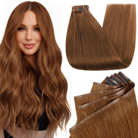 Full Shine Clip in Hair Extensions Copper Brown front view