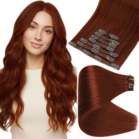 Full Shine Clip in Hair Extensions Copper Mahogany front view