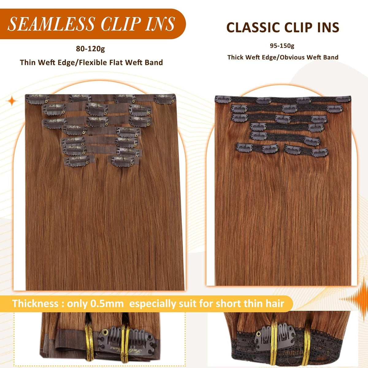 Full Shine Clip-in Hair Extensions Copper on a model