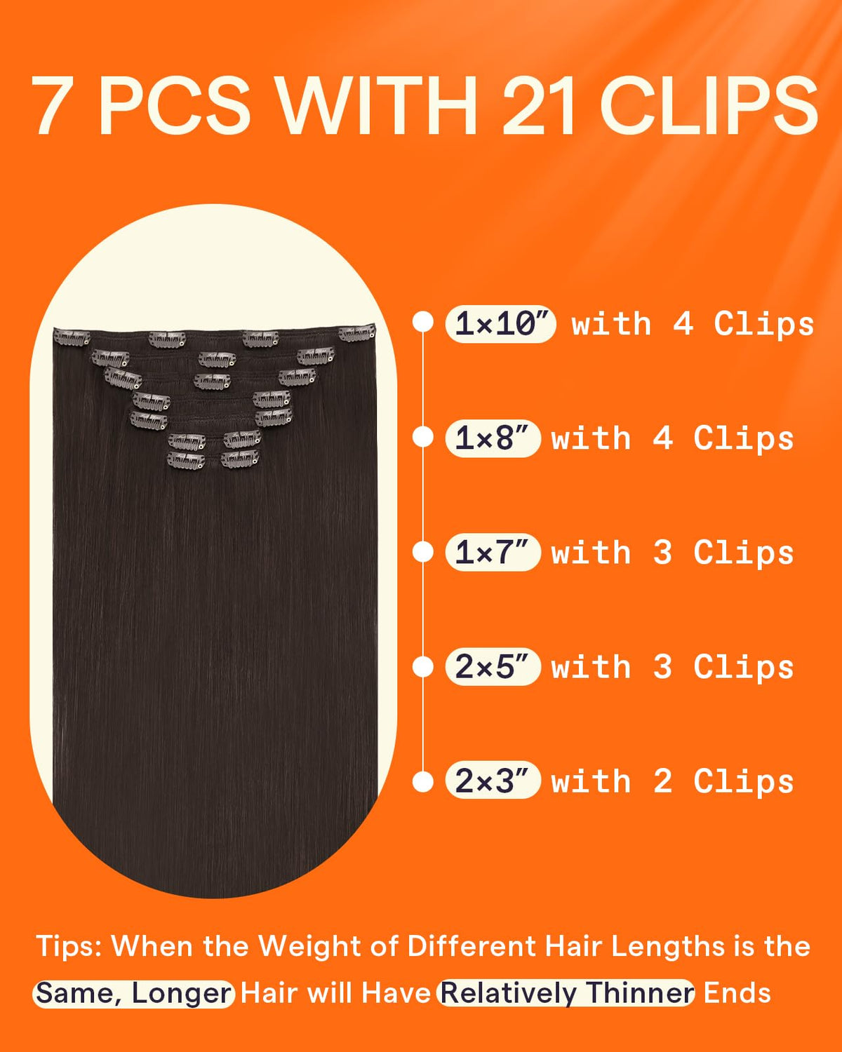 Full Shine Clip in Hair Extensions Dark Brown close-up of clips