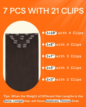 Full Shine Clip in Hair Extensions Dark Brown close-up of clips