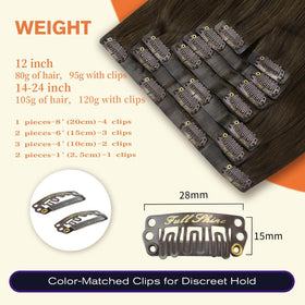 Full Shine Clip-in Hair Extensions Dark Brown displayed on a mannequin