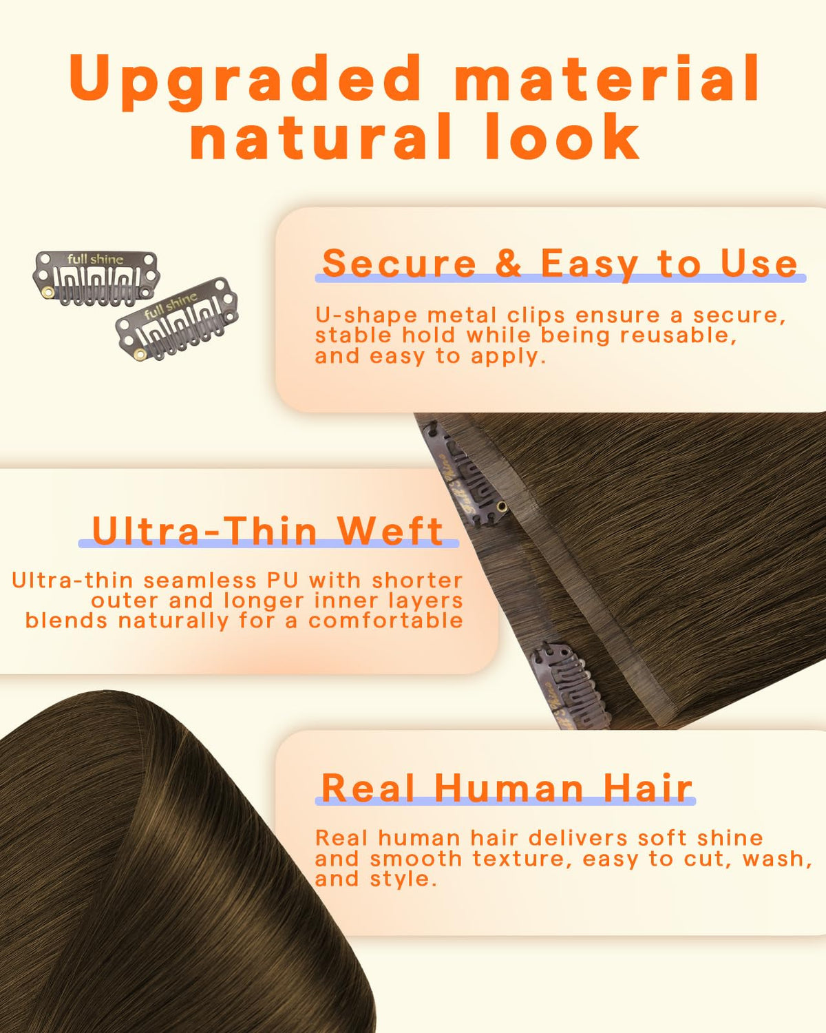 Full Shine Clip-In Hair Extensions displayed in packaging