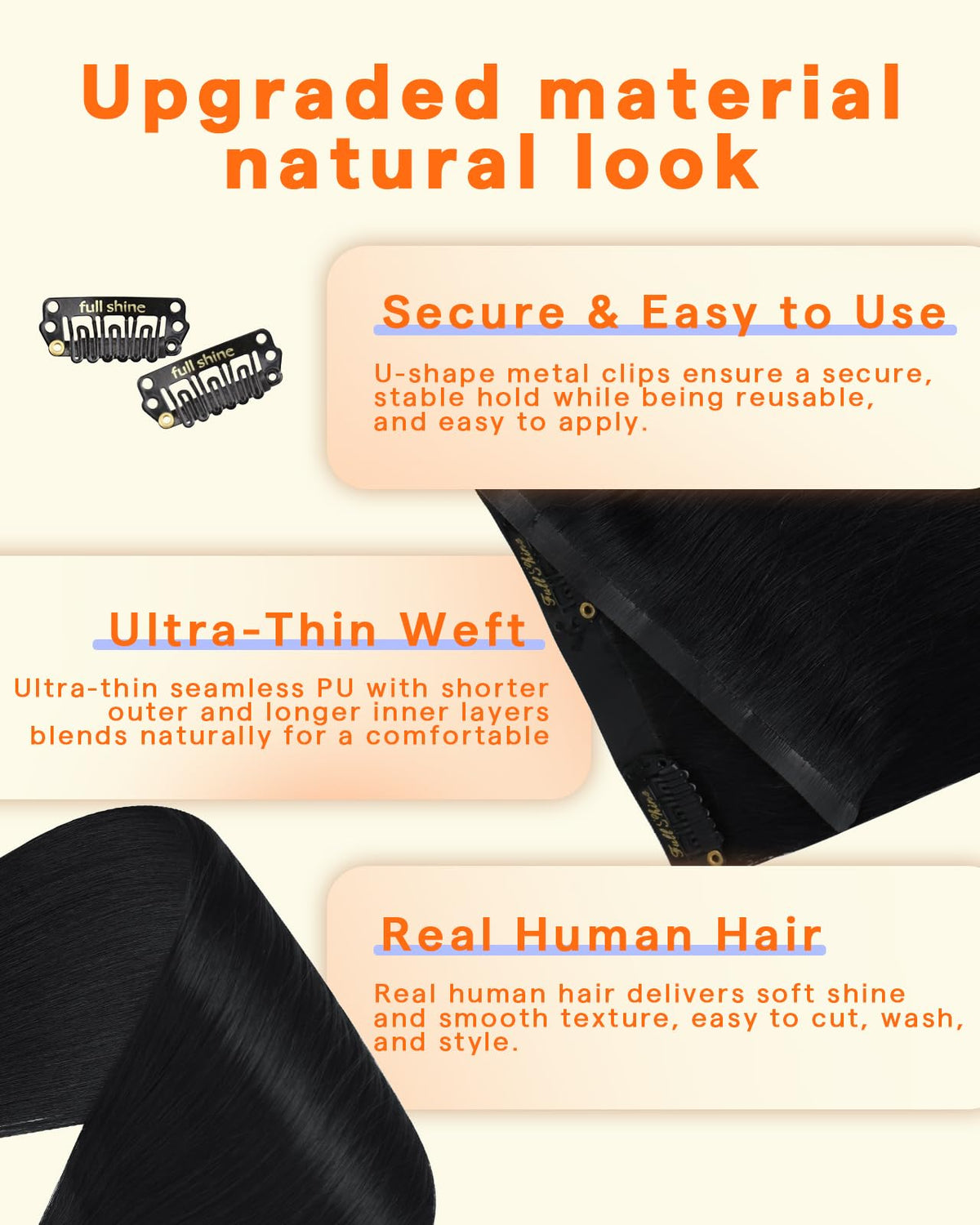 Full Shine Clip in Hair Extensions displayed in packaging