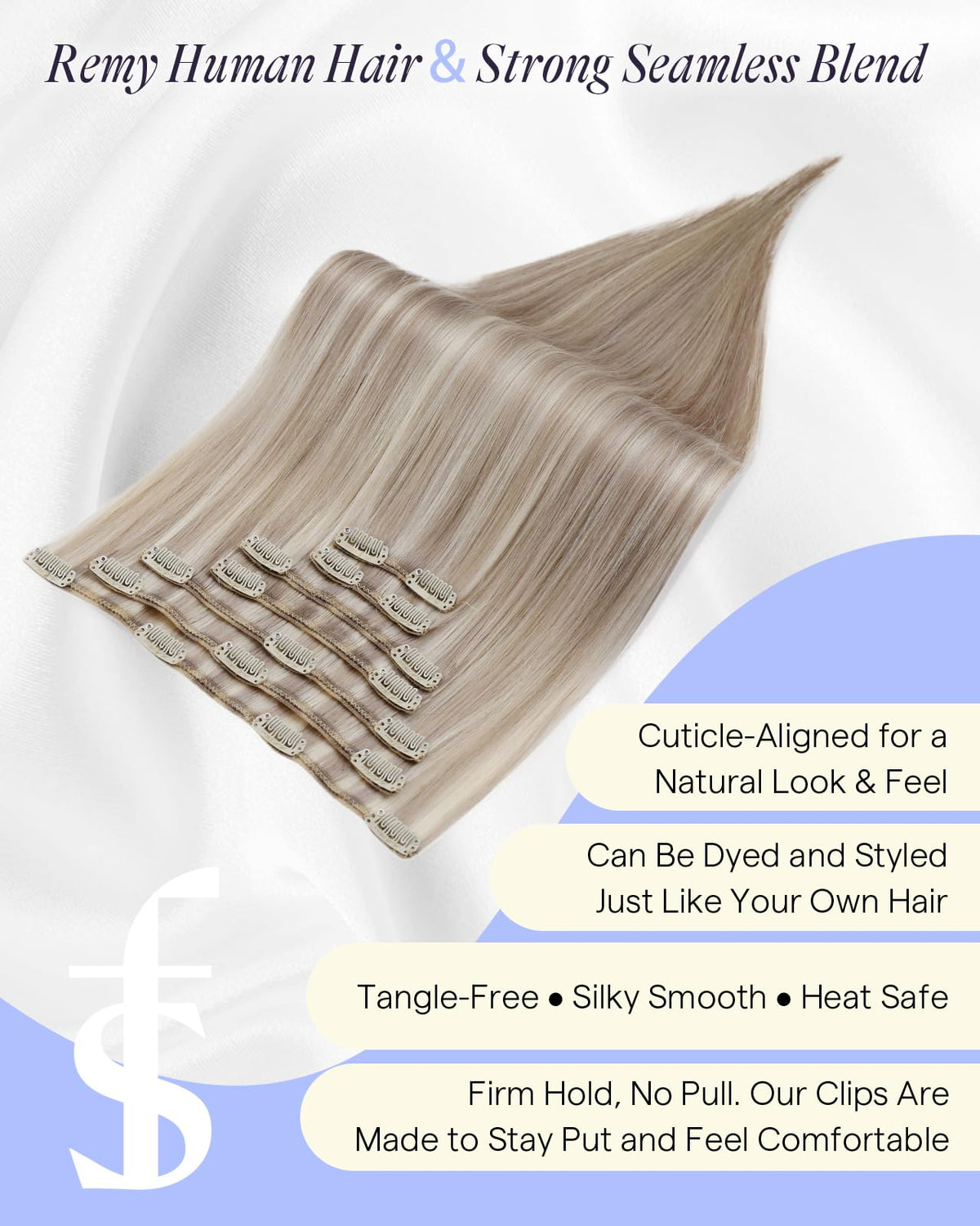 Full Shine Clip-in Hair Extensions displayed in various colours