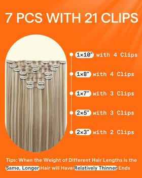 Full Shine Clip in Hair Extensions displayed on a hanger