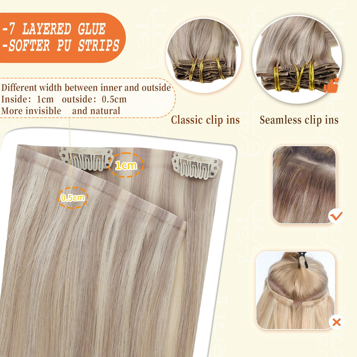 Full Shine Clip in Hair Extensions displayed on a mannequin head