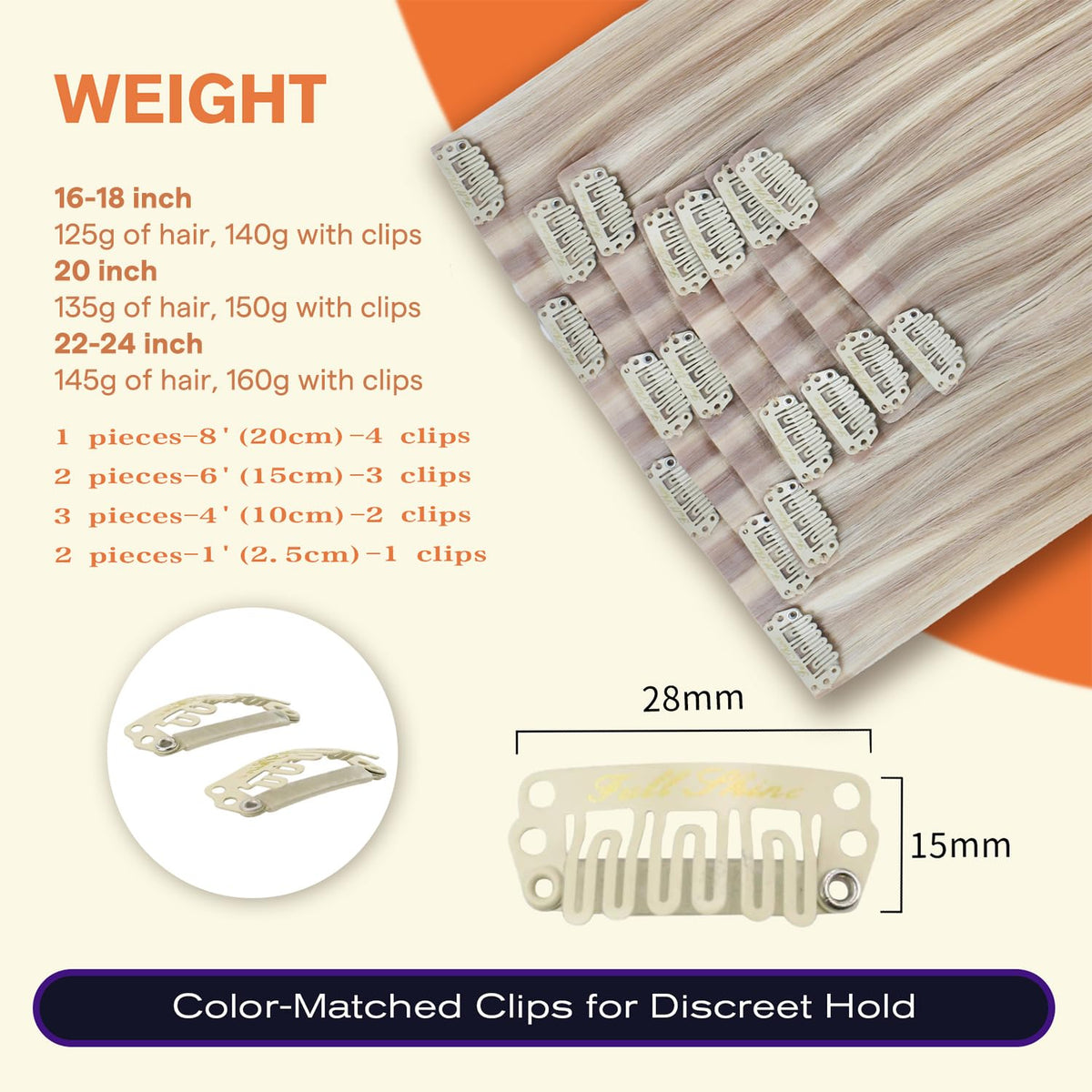 Full Shine Clip In Hair Extensions displayed with packaging