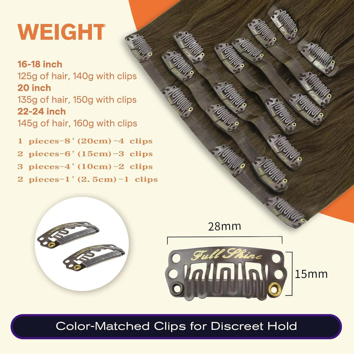 Full Shine Clip in Hair Extensions displayed with packaging
