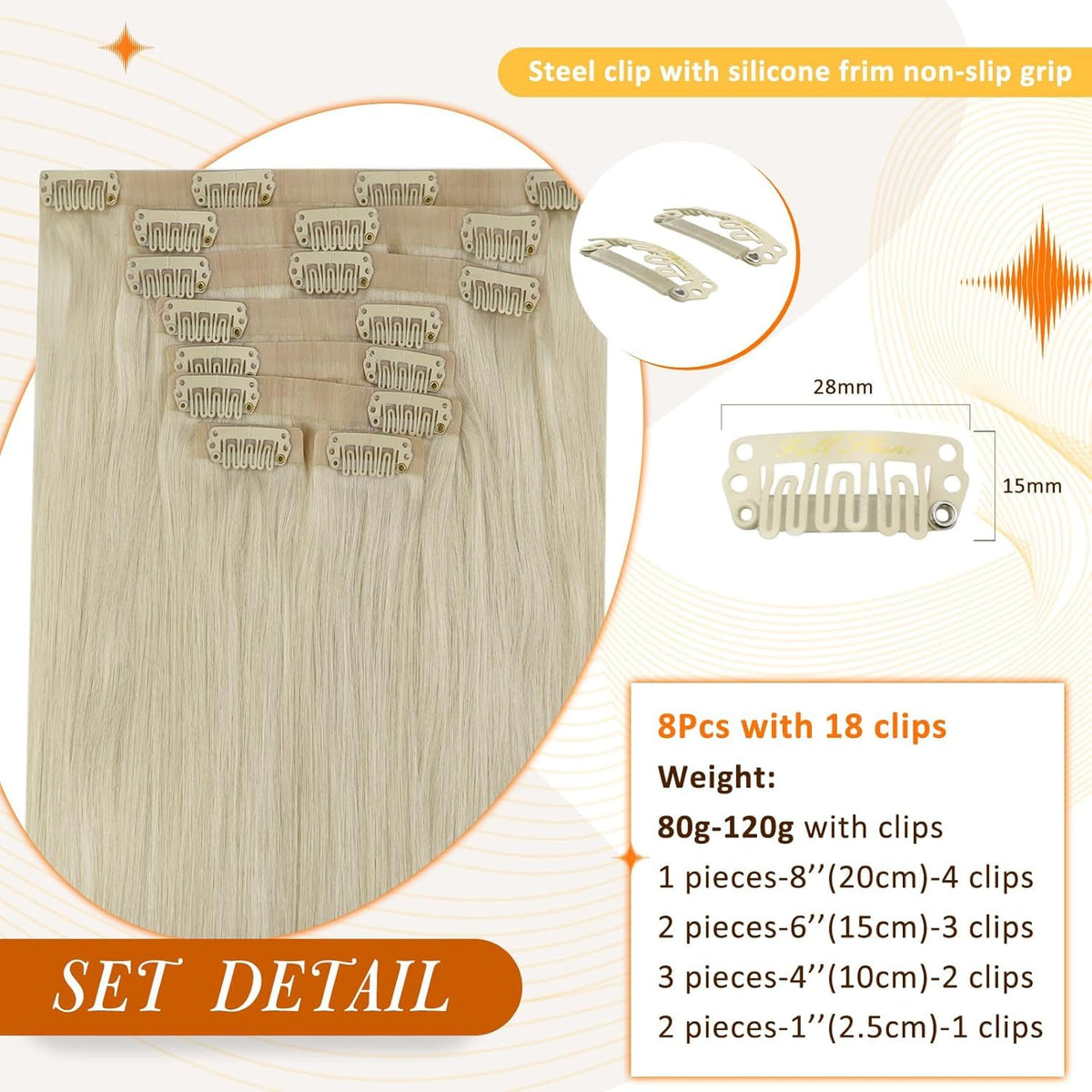 Full Shine Clip in Hair Extensions displayed with varied weft widths