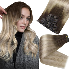 Full Shine Clip-In Hair Extensions front view showing ombre colour