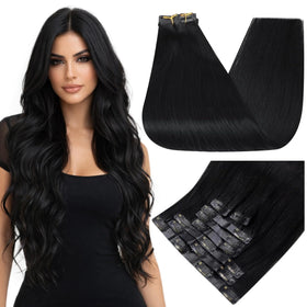 Full Shine Clip-in Hair Extensions Jet Black front view