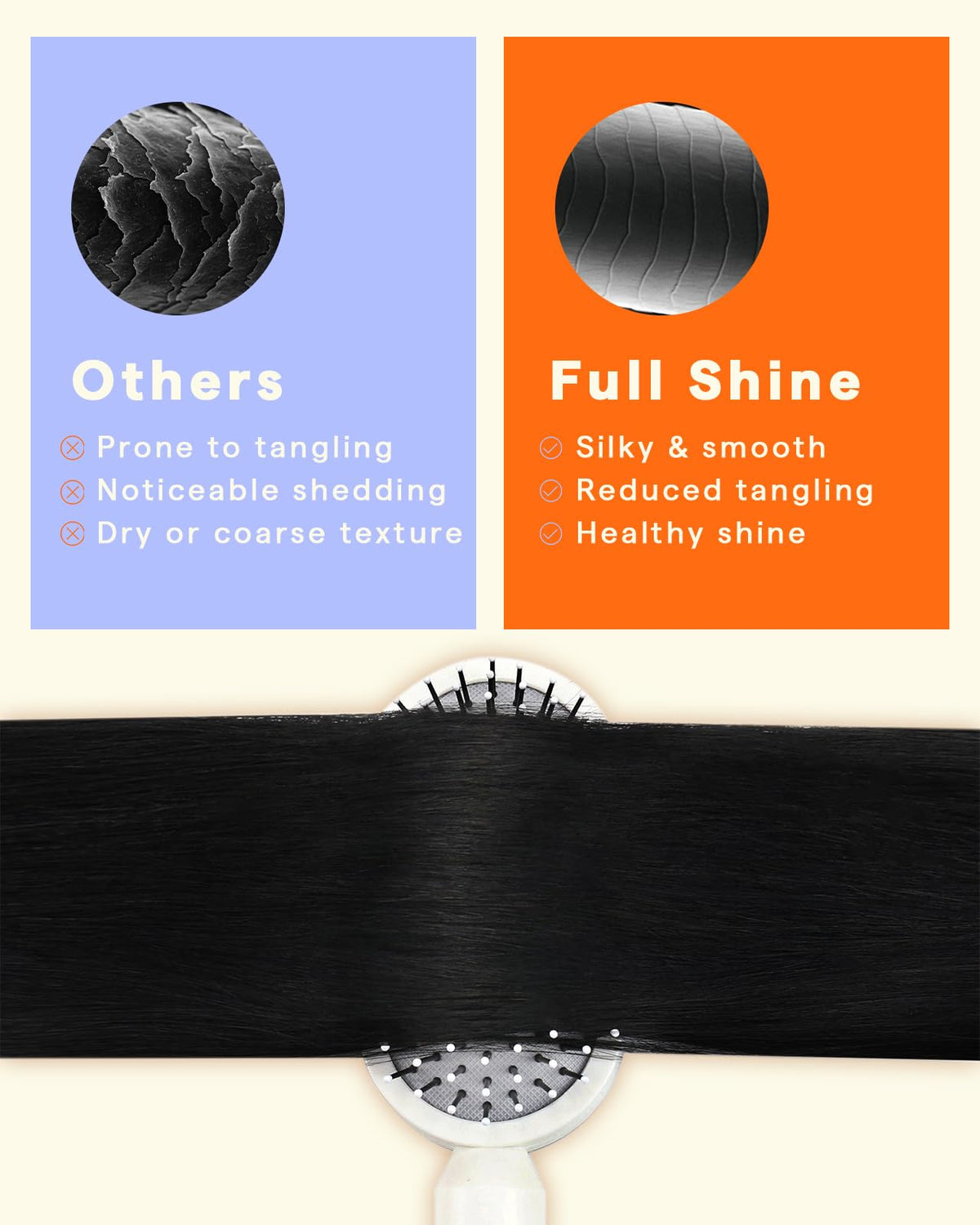 Full Shine Clip in Hair Extensions Jet Black side view